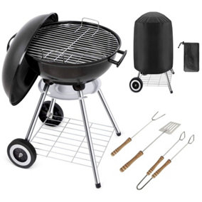 Portable 18" Kettle Charcoal BBQ Grill Barbecue With Utensils Cover Wheels Stand