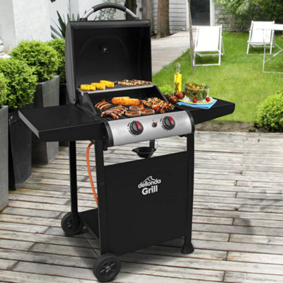 Portable 2 Burner Gas BBQ Grill with Easy Clean Bucket for Outdoor Cooking