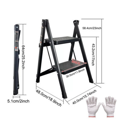 Portable 2-Step Folding Step Ladder - Heavy-Duty Aluminium for Home ...