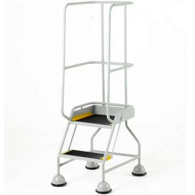 Portable 2 Tread Mobile Warehouse Steps with Guardrail in Grey - Safety Stairs for Easy Access