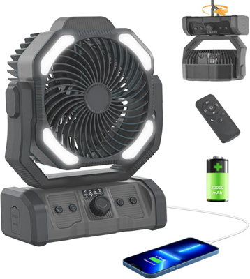 Portable 20,000mAh Rechargeable Fan with LED Light, Remote Control ...