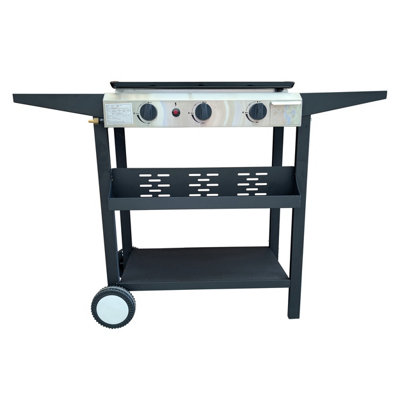 Portable 3 Burner Gas Grill BBQ Stainless Steel Outdoor Propane Cooktop with Foldable Stand