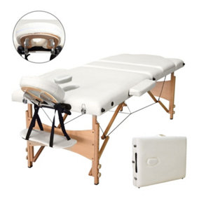 Portable 3-Section Foldable Massage Bed Table (Beige White)