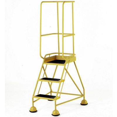 Portable 3 Tread Mobile Warehouse Steps with Guardrail in Yellow - 1.7m Safety Stairs