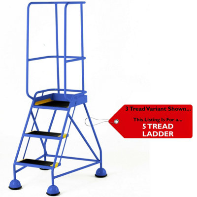 Portable 5 Tread Mobile Warehouse Safety Steps with Guardrail in Blue