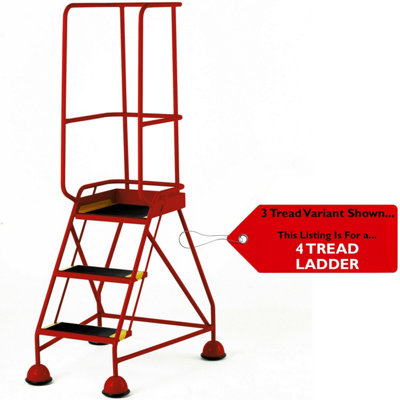 Portable 5 Tread Mobile Warehouse Steps with Safety Guardrail - Red 2.2m Sturdy Design