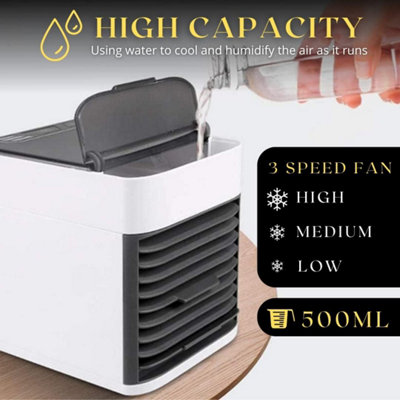 Portable Air Cooler Unit with 3 Speed Fan Night Light Chilled Air for your Bedroom Office Lounge USB - 3