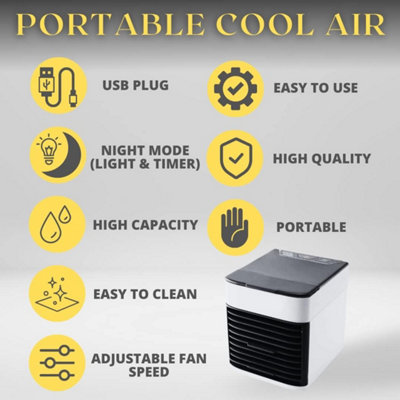Portable Air Cooler Unit with 3 Speed Fan Night Light Chilled Air for your Bedroom Office Lounge USB - 8