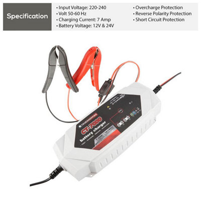 Portable Automatic Battery Charger & Maintainer - 12V/24V 15 Amp