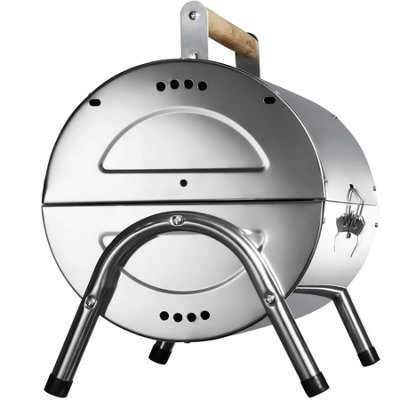 Portable BBQ - opens to double the grill area, practical carry handle - silver