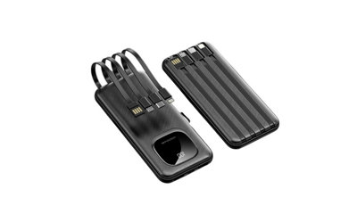 Portable Built-In Power Bank with 10000 mAh LED Digital Display black