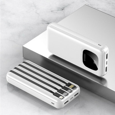 Portable Built-In Power Bank with 10000 mAh LED Digital Display white
