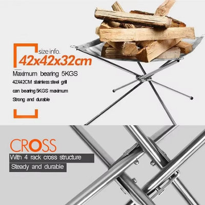 Portable Camping Fire Pit Grill , Foldable Stainless Steel Bonfire Rack