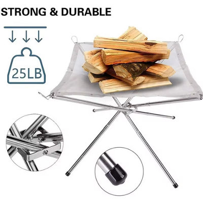 Portable Camping Fire Pit Grill , Foldable Stainless Steel Bonfire Rack