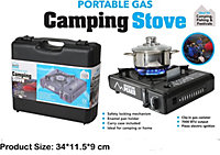 Portable Camping Stove with Carry Case, Single Burner Stove Automatic Ignition System Enamel Pan Holder - 34 x 11.5 x 9 cm