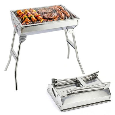 Portable Charcoal BBQ Grill with Stand Folding Compact Stainless Steel ...