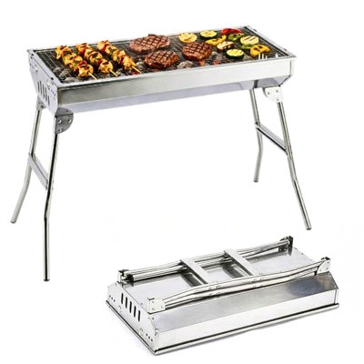 Portable Charcoal BBQ Grill with Stand Folding Compact Stainless Steel ...