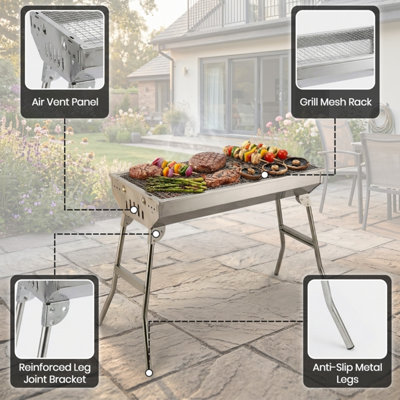 Portable Charcoal BBQ Grill with Stand Folding Compact Stainless Steel ...