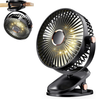 Portable Clip Fan, USB Rechargeable Desk Fan with 5-Speed Night Light ...