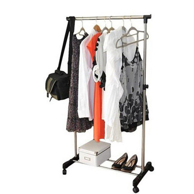 Portable Clothes Rack Single Hanging Garment Bar Heavy Duty Hanger Rolling