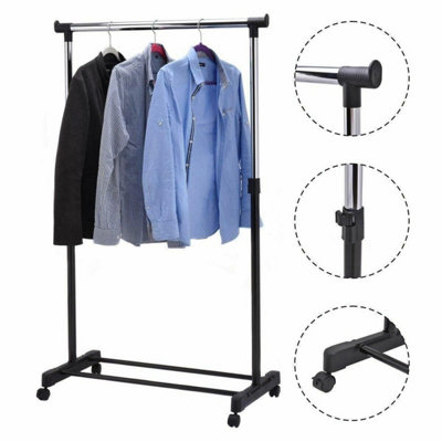 Portable Rolling Heavy Duty Stand Clothes Rack Single Hanging Garment Bar outlet Hanger