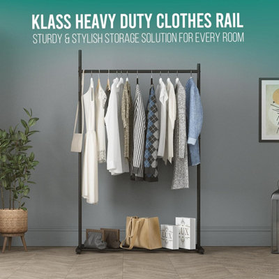 Portable Clothes Rail, Clothes Rack With Storage Shelf, Hooks