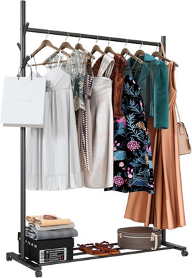 Portable Clothes Rail, Clothes Rack With Storage Shelf, 6 Hooks, Heavy ...
