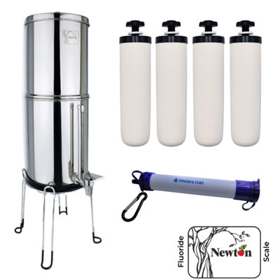 Portable Drinking Water Filter Survival Starter Kit - Newton 6L Fluoride Scale System with 1 x Water Straw and 2 x Extra Filters