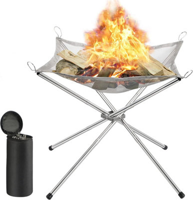 Portable Fire Pit for Outdoor Camping, 42CM Foldable Stainless Steel Mesh Fire Pit with Carrying Bag - Fireplace BBQ