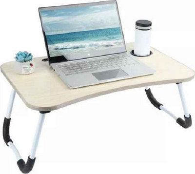 Portable Folding Laptop Table, Maple finish, adjustable tray and desk