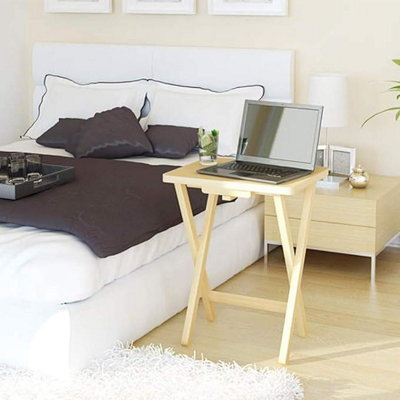 Portable Folding Snack & Laptop Table - Natural Wood Side Desk