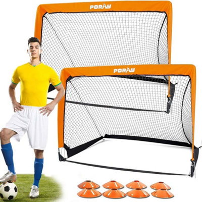 Portable Football Goal Soccer Net 125x85cm / 4ft, Set of 2 - Garden Park Target Practice Training Posts with 8 Field Cones & Pegs