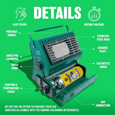 Portable Gas Heater Compact And Lightweight 1.2Kw Output Swivel Body For Adjustable Heat Direction Long Life Ceramic Burner~5056316756853 04c Mp