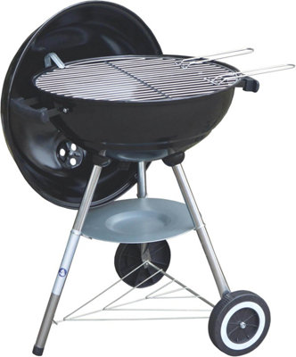 Portable Kettle Charcoal Barbecue, Black Outdoor Picnic Camping Cooking BBQ Grill with Lid and Wheels