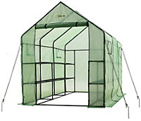 Portable Large Walk In Garden Greenhouse - 2 Tier 12 Shelf Green Polythene Plastic Grow House - 67" W x 117" D x 83" H