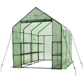 Portable Large Walk In Garden Greenhouse - 2 Tier 12 Shelf Green Polythene Plastic Grow House - 67" W x 117" D x 83" H