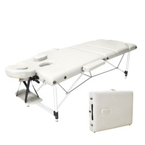 Portable Massage Bed table: 3-Section Aluminum Foldable Couch (Beige White)