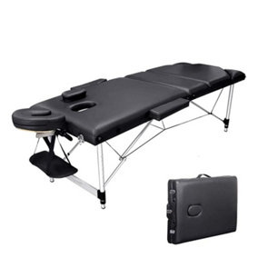 Portable Massage Bed table: 3-Section Aluminum Foldable Couch (Black)