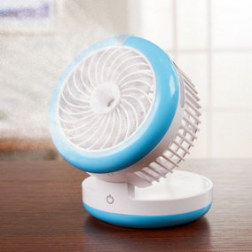 Portable Misting Fan with 2 Speeds, Humidifier & 200mAh Power Bank - USB Rechargeable, Measures H9 x 12cm Diameter