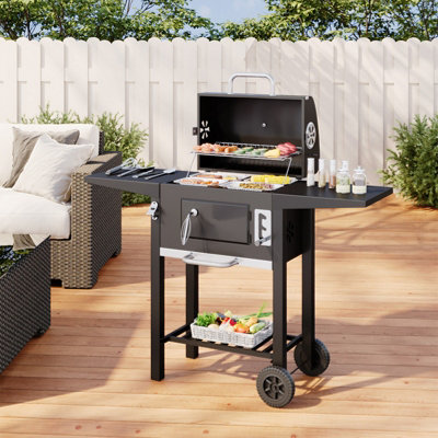Portable Outdoor Charcoal Grill with Smoke Stack and Wheels Backyard ...