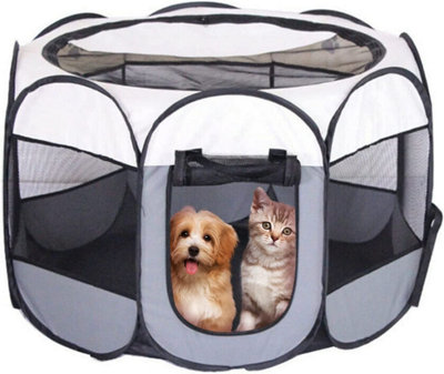 Portable Pet Playpen for Small Animals Grey DIY at B Q