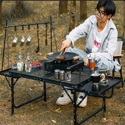 Portable Picnic Storage BBQ Table Outdoor Camping Grid Table