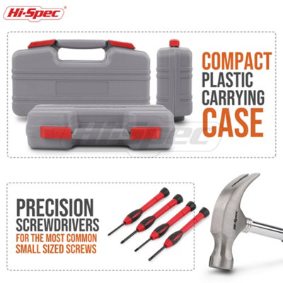 Portable Red Hand Tools Kit Set For Home and Office With Case 39 Pc DIY Hi-Spec