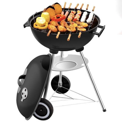 Portable Round Kettle Charcoal Grill BBQ Outdoor Heat Control Party BBQ Grill Black