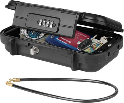 Portable Safe, Mini Travel Safe Box Waterproof With Metal Cable, Black