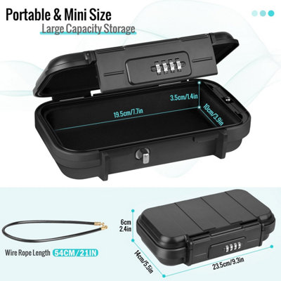 Portable Safe, Mini Travel Safe Box Waterproof With Metal Cable, Black