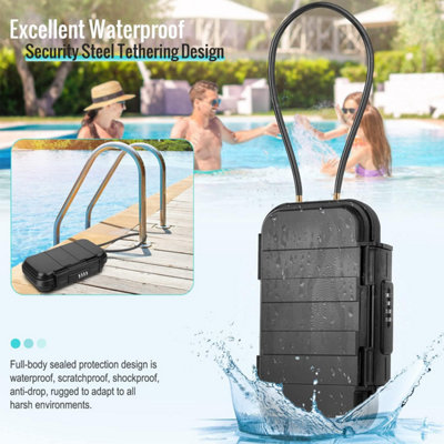 Portable Safe, Mini Travel Safe Box Waterproof With Metal Cable, Black