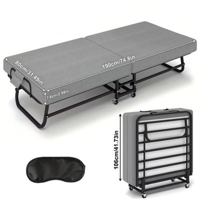 Portable Single Folding Guest Bed with Memory Foam Mattress & Wheels ...