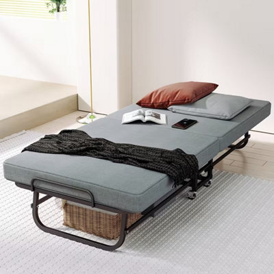 Portable Single Folding Guest Bed with Memory Foam Mattress & Wheels ...