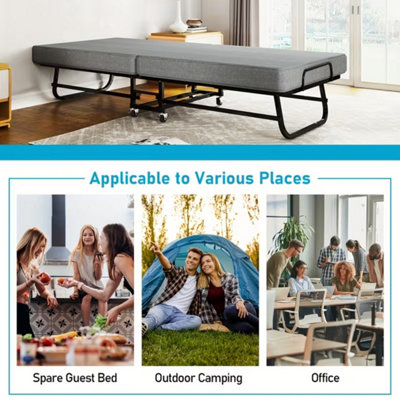 Portable Single Folding Guest Bed with Memory Foam Mattress & Wheels ...